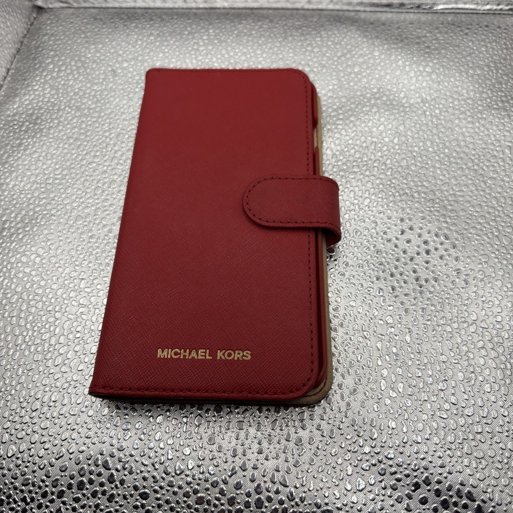 NEW Michael Kors Leather Folio Phone Case for iPhone 7 8 – Red